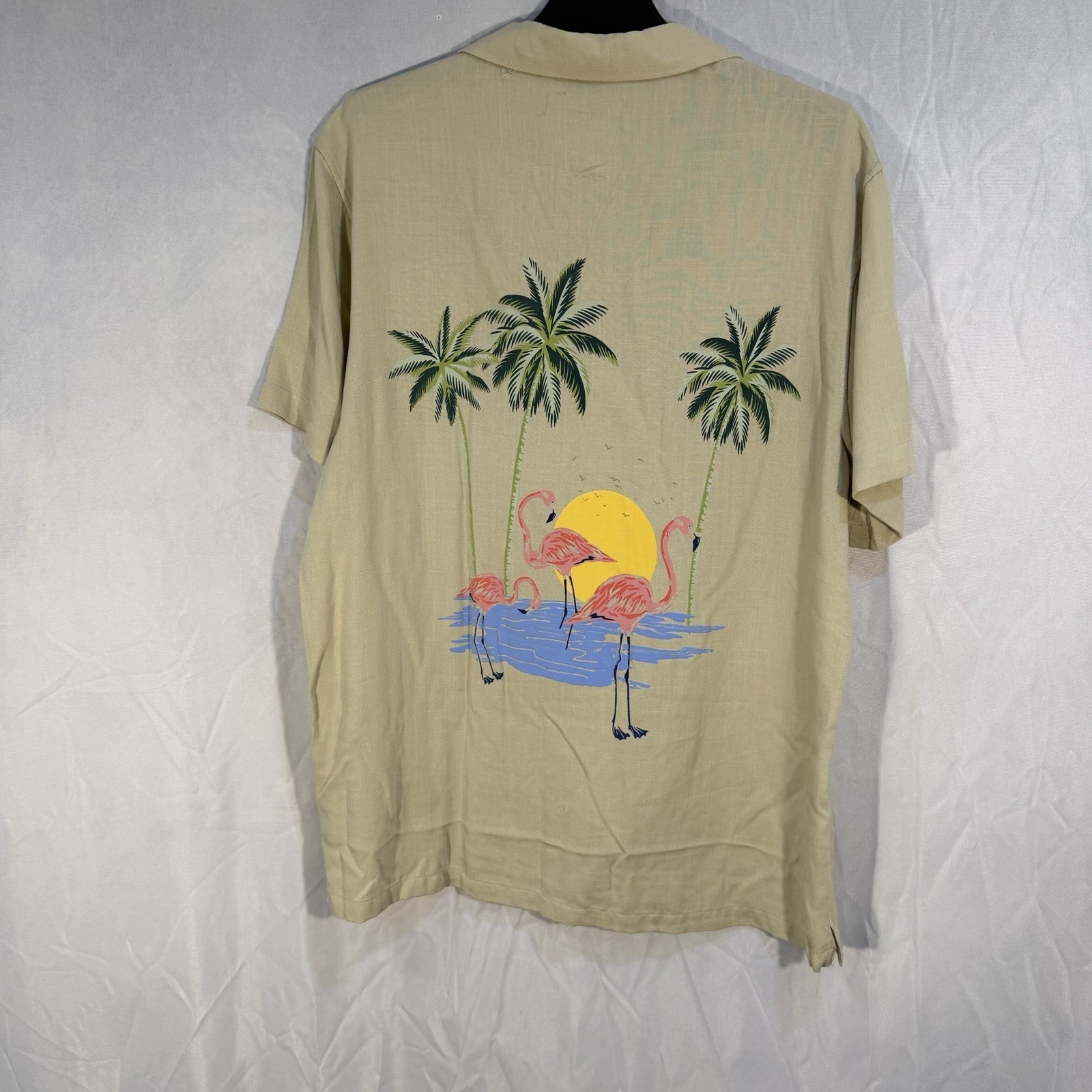Denim & Flower Ricky Singh Mens Xl Slim Beige Button Flamingo Tropic Shirt New